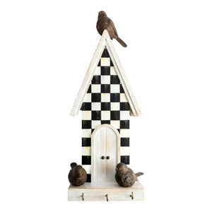 MACKENZIE CHILDS Courtly Check Home Birdhouse Decor Black & White Resin NEW